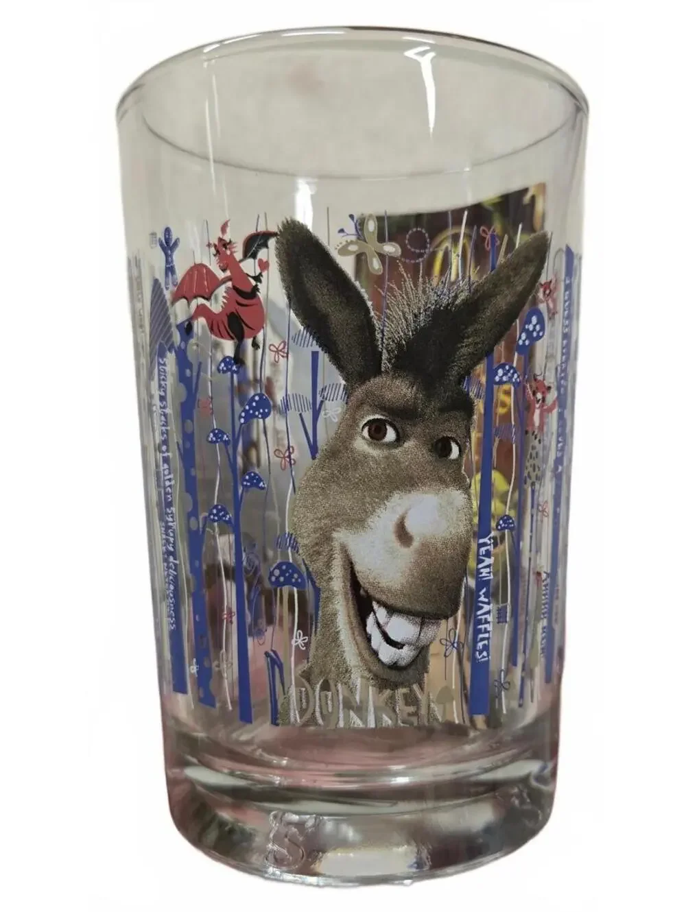 Set of 4 McDonald's Shrek Character Glasses Featuring Shrek, Fiona, Donkey, and